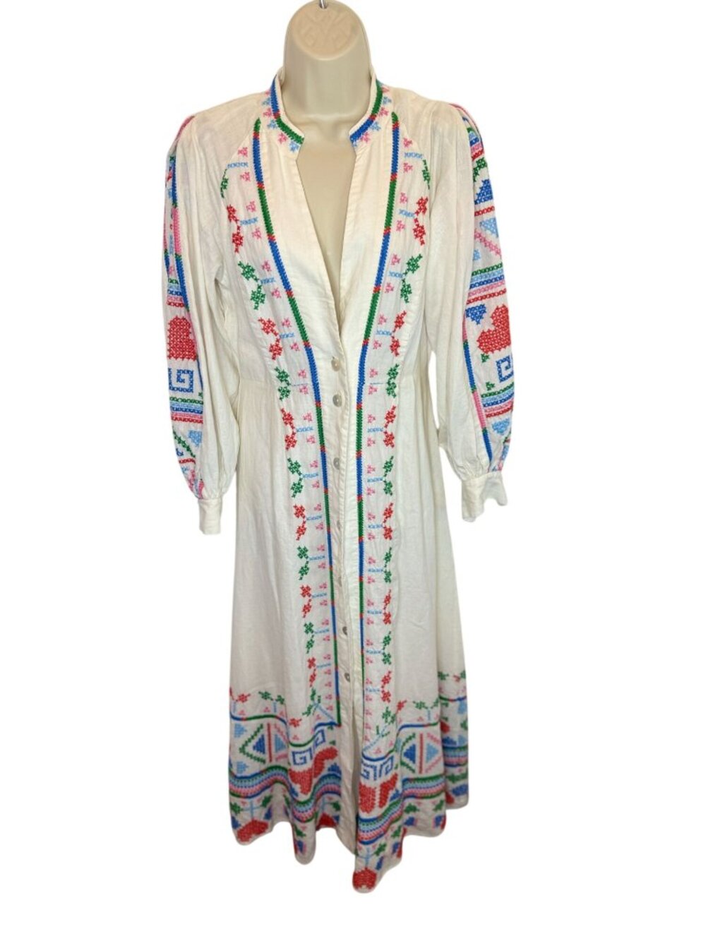 Farm Rio Graphic Embroidery Maxi Dress in Off-White - Size XS - Picture 8 of 8